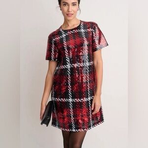 UNTUCKit Red and Black Plaid Mini Dress